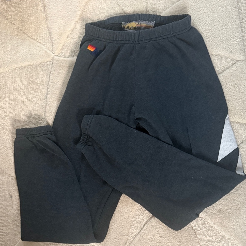 Aviator Nation Black Sweatpants Women with Gray and Rainbow Accents